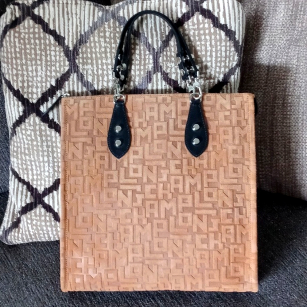 🖤RARE Longchamp🖤 - La Voyageuse Tan/Black Suede LGP Velours Vertical Tote